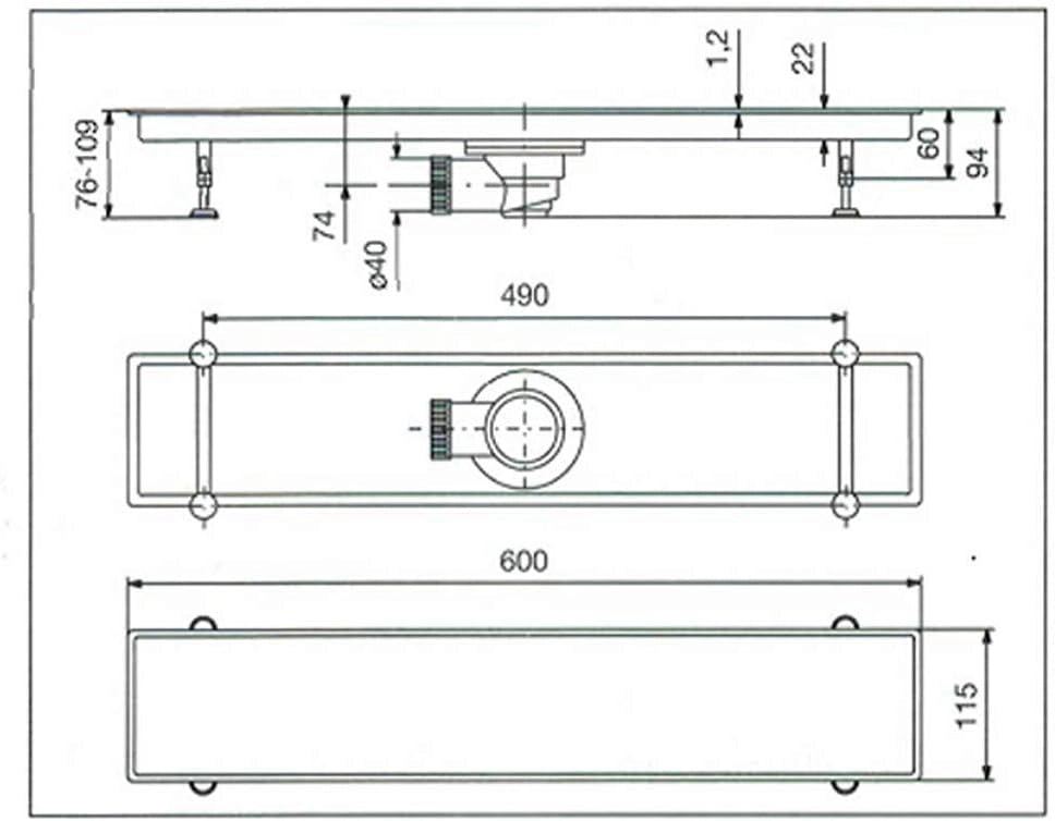Canalina di scarico griglia doccia Piastrellabile sifone inox 60 cm vicario