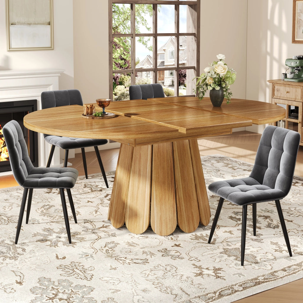 Tavolo da pranzo allungabile rotondo a ovale con piano in MDF e base in metallo per cucina soggiorno balcone marrone