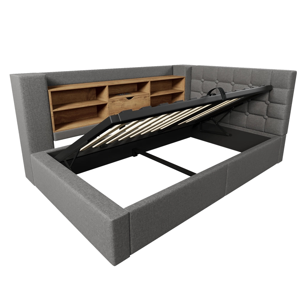 Letto singolo 90x200 cm con LED, contenitore idraulico e materasso incluso