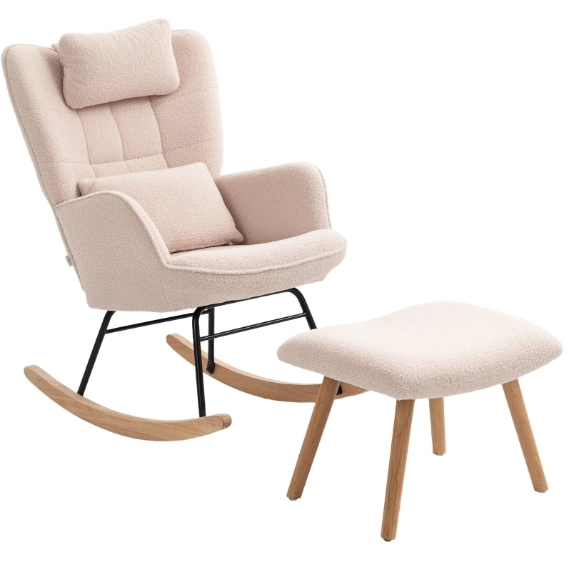 Poltrona a dondolo beige con poggiapiedi