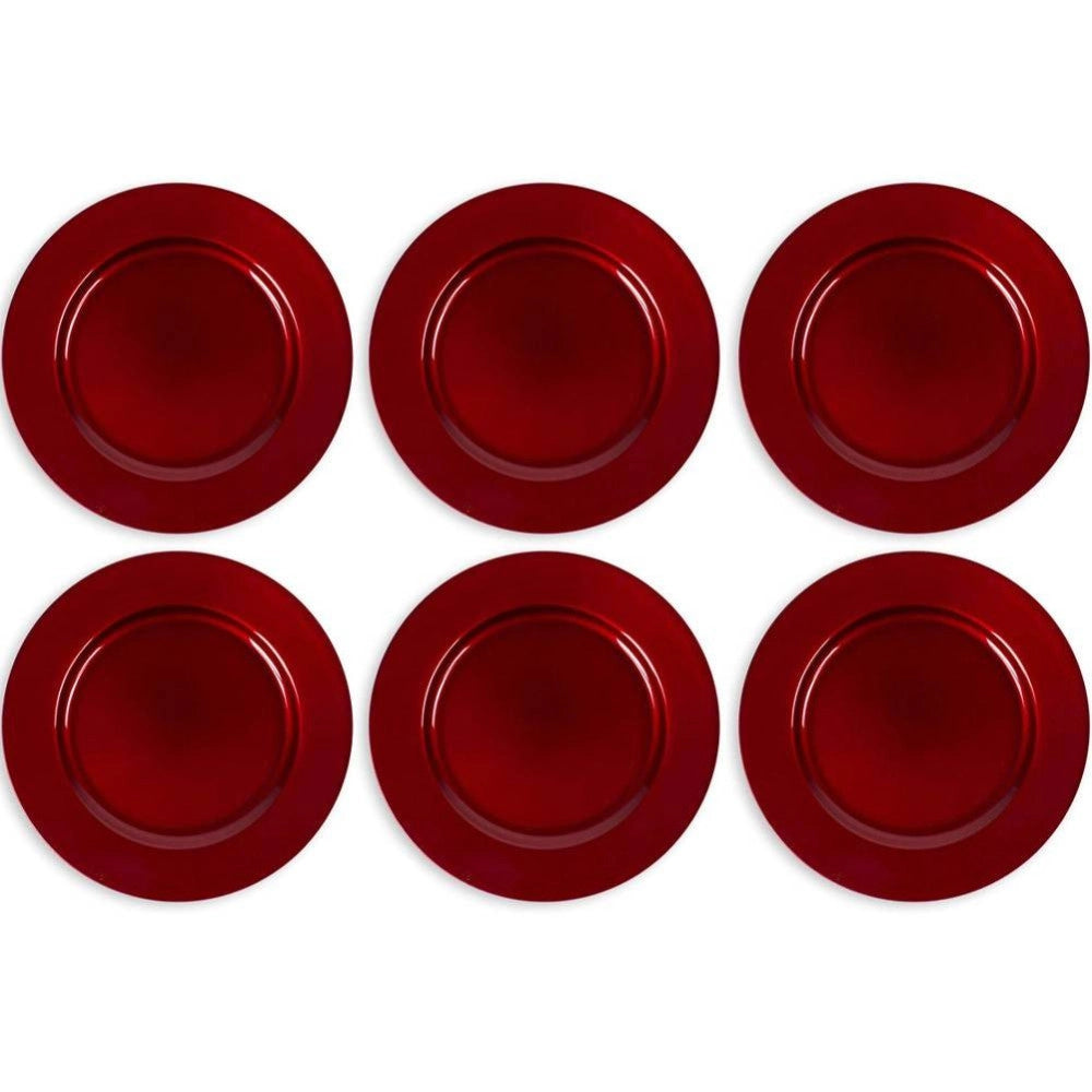Trade Shop - 6 X Sottopiatti Natalizi In Plastica 33cm Decorazioni Natale Per La Tavola Rosso -