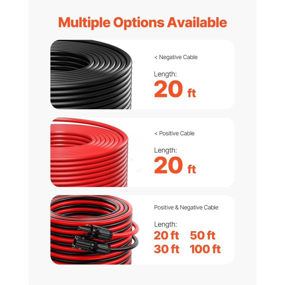 2x Solar Cable Extension Cable With Socket/plug Connections 10AWG/6 Mm² 6.1m