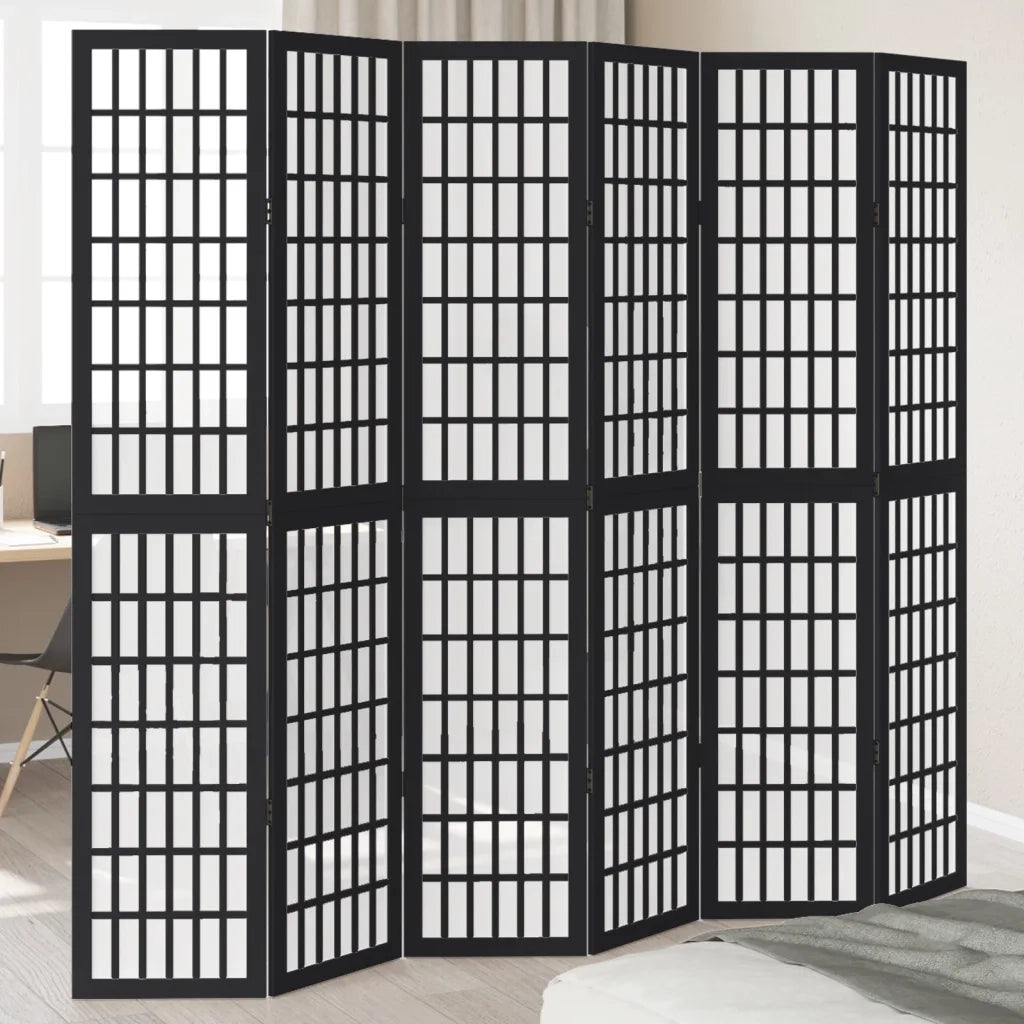 Divisorio Ambienti | Divider per stanze | Paravento 6 Pannelli Nero Legno Massello di Paulownia