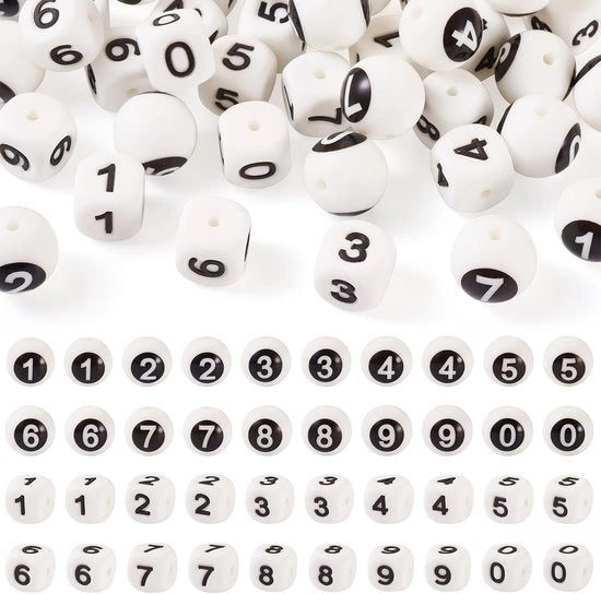 Cordoni in Silicone 40 pezzi - Numeri da 0 a 9 - Forma Cubo/Rondi - Cordoni a distanza - Accessori per gioielli DIY - 12 mm/15 mm