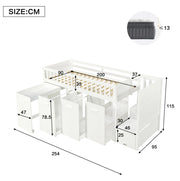 Letto a castello multifunzione bianco 90 x 200 cm con scrivania e armadi