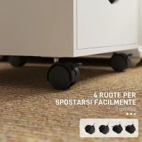 Cassettiera da Ufficio a 5 Cassetti con Ruote Girevoli con Freni, 40x40x67 cm, Bianco