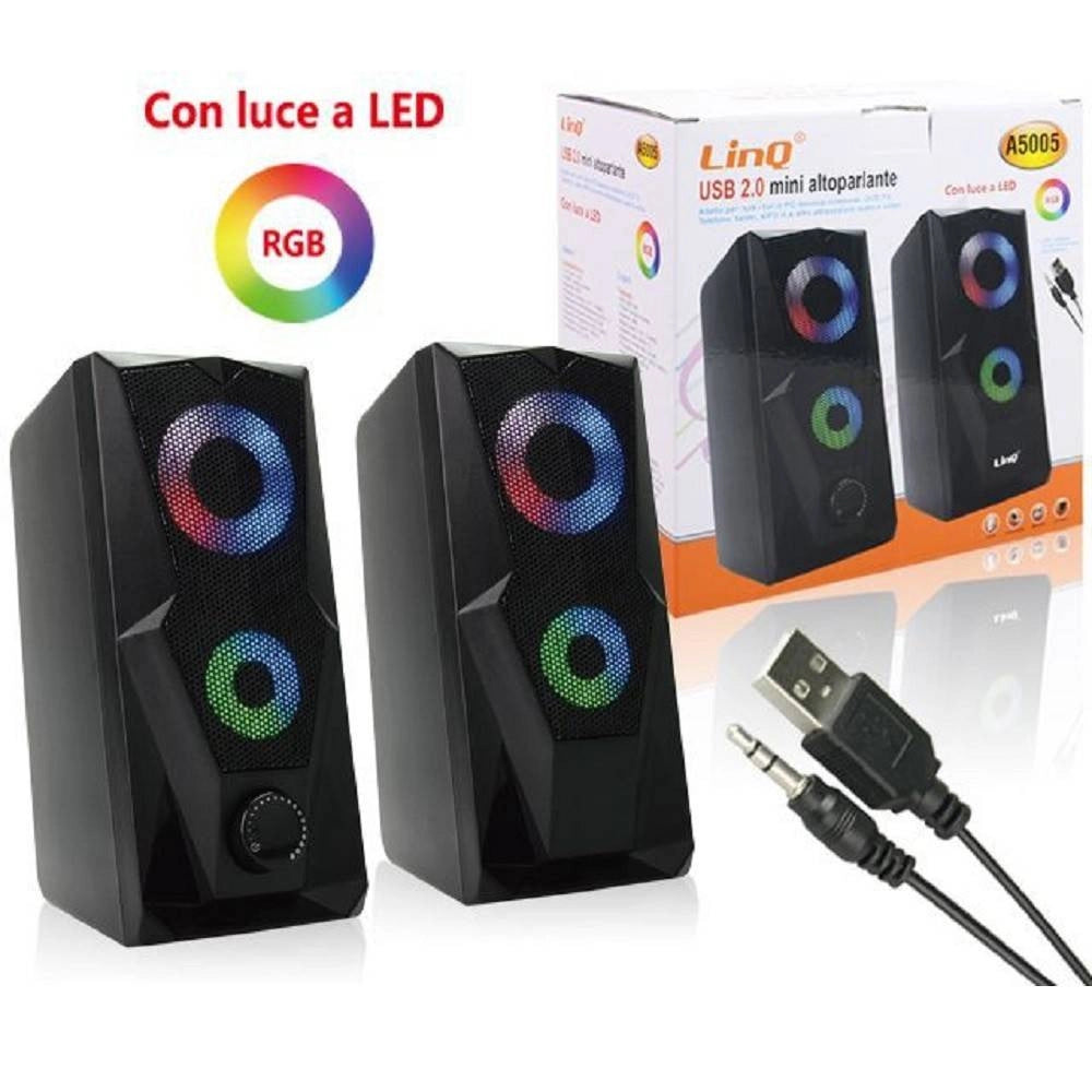 Trade Shop - Casse Altoparlanti Stereo Usb 2.0 Con Luci Led Pc Gaming Rgb Speaker Tv Mp3 A5005 -