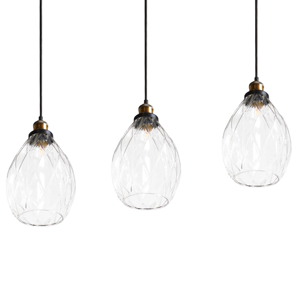 Lampadario in vetro trasparente e metallo con paralume a 3 punti per l'illuminazione a sospensione
