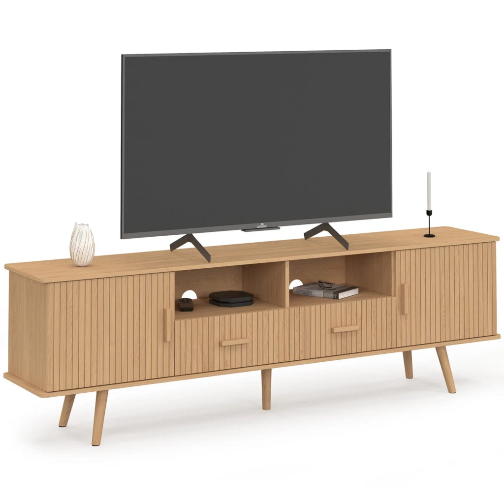 IDMarket - Mobile TV JULIETTE 180 cm con 2 ante e 2 cassetti, doghe in legno color rovere