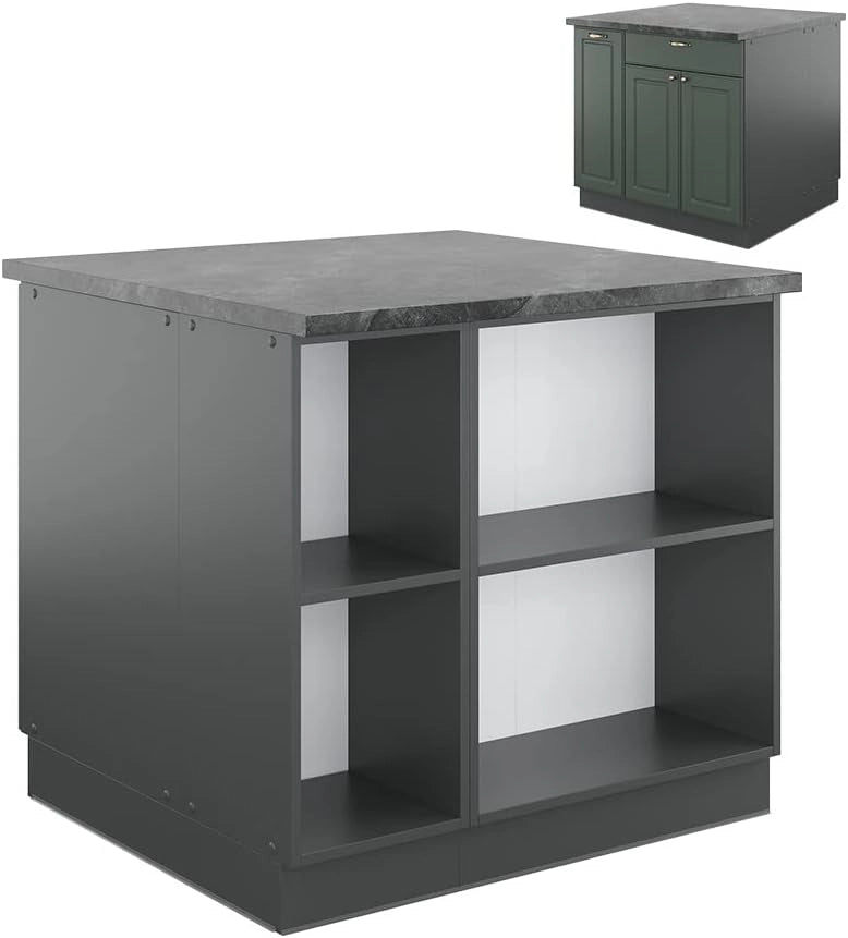 Isola cucina Fame-Line, Verde-oro Country House/Antracite, 90 cm con cassetto, senza piano di lavoro, per l'espansione flessibile tramite moduli aggiuntivi compatibili