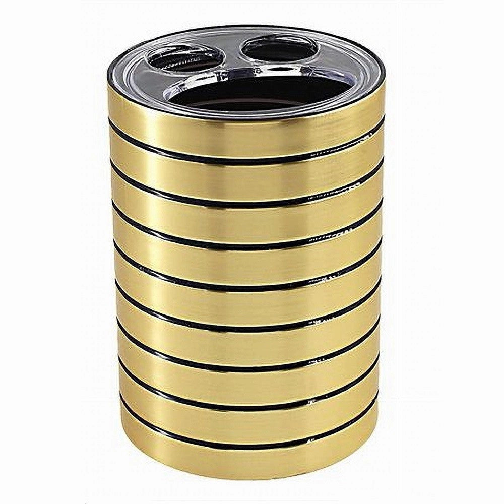Trade Shop - Porta Spazzolini Bicchiere A 3 Fori Oro A Righe Stile Moderno Arredo Bagno 10385 -