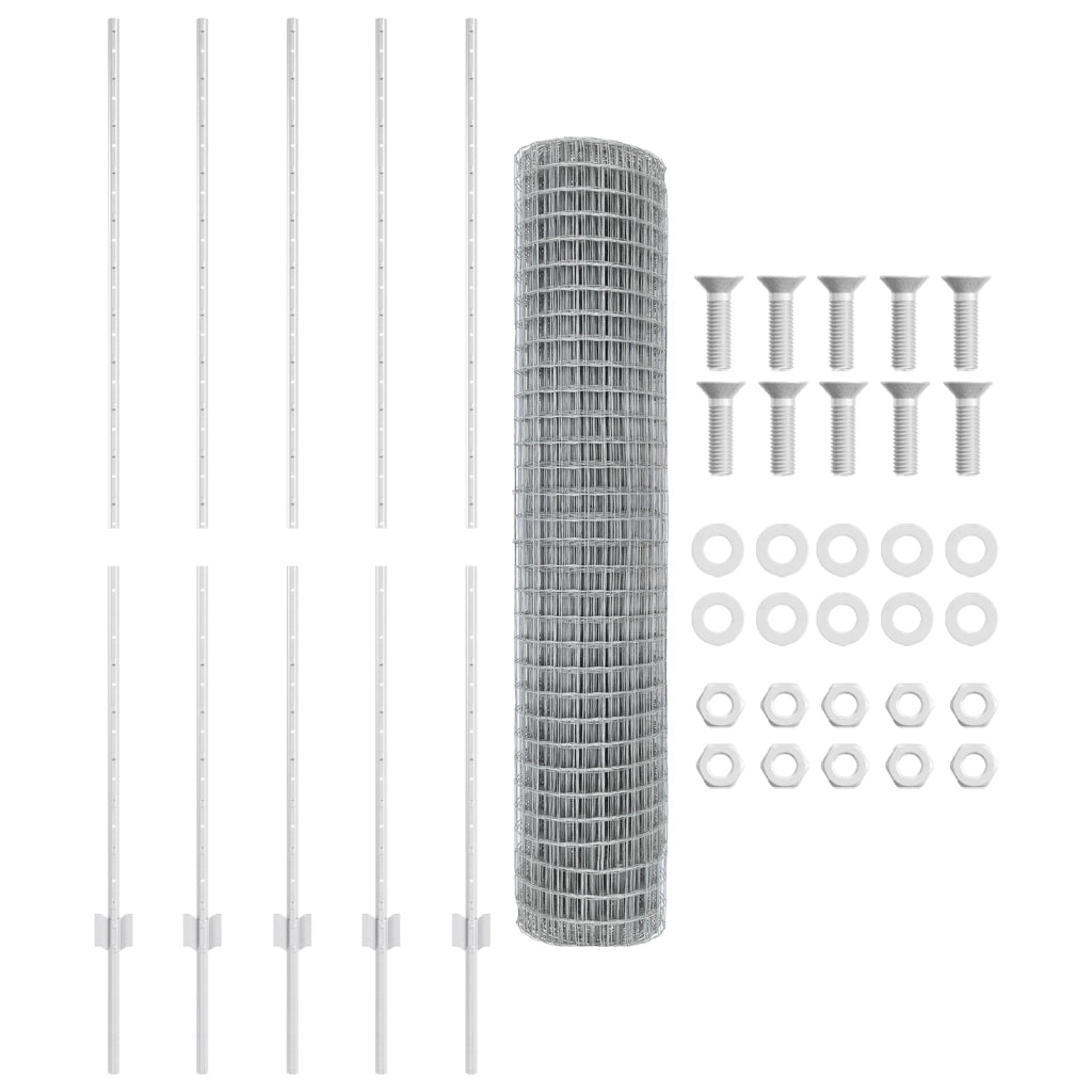 Recinzione Euro con 10 Post in Alluminio Argento 1,5x10 m Acciaio