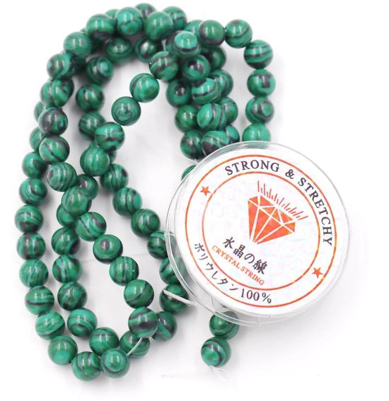 Kralen con corda per la creazione di accessori DIY Pietre di energia per bracciali curativi 10 mm = 76 pezzi e 1 rotolo di corda Malachite sintetico 10 mm