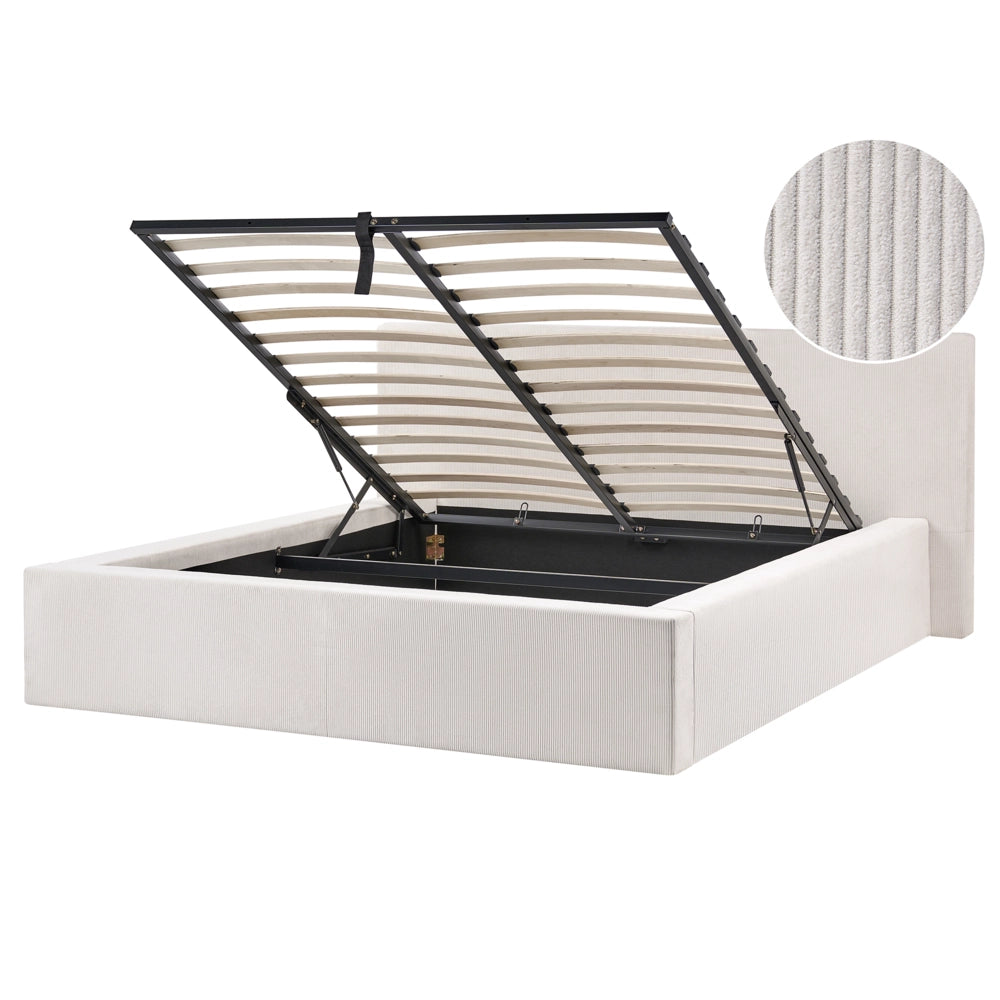 Letto imbottito in velluto a coste 160 x 200 cm con contenitore beige chiaro design moderno