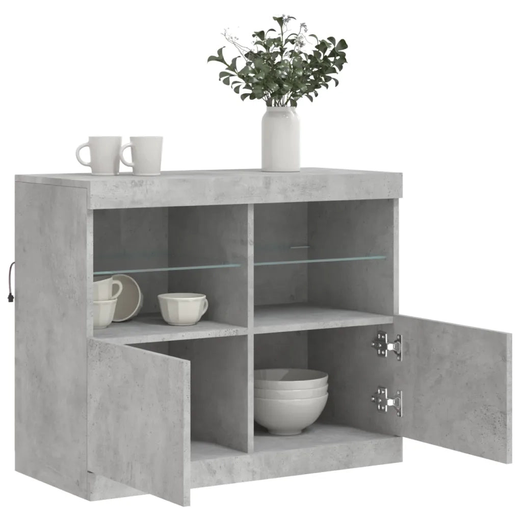Credenza | Madia | Buffet da pranzo | Armadio da pranzo con Luci LED Grigio Cemento 81x37x67 cm