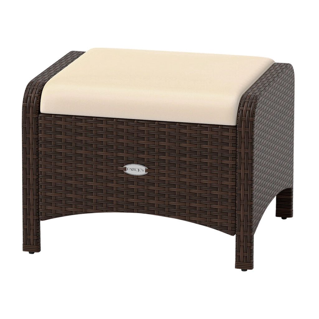 Set di 2 poggiapiedi da giardino in PE rattan con cuscino rimovibile, Pouf da esterno ottomano multiuso Beige