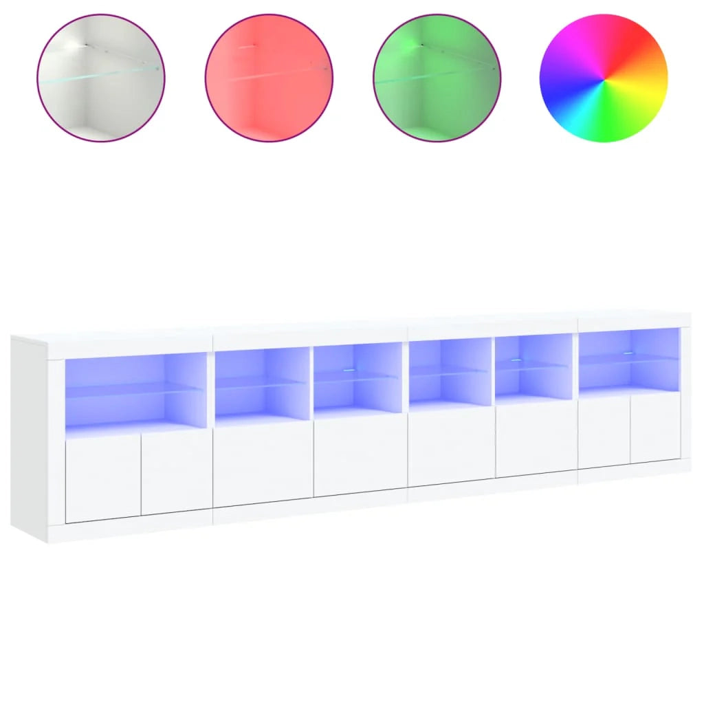 Buffet credenza cassettiera armadio mobile contenitore organizer per cucina soggiorno salotto con luci LED 283 x 37 x 67 cm bianco 02_0029846