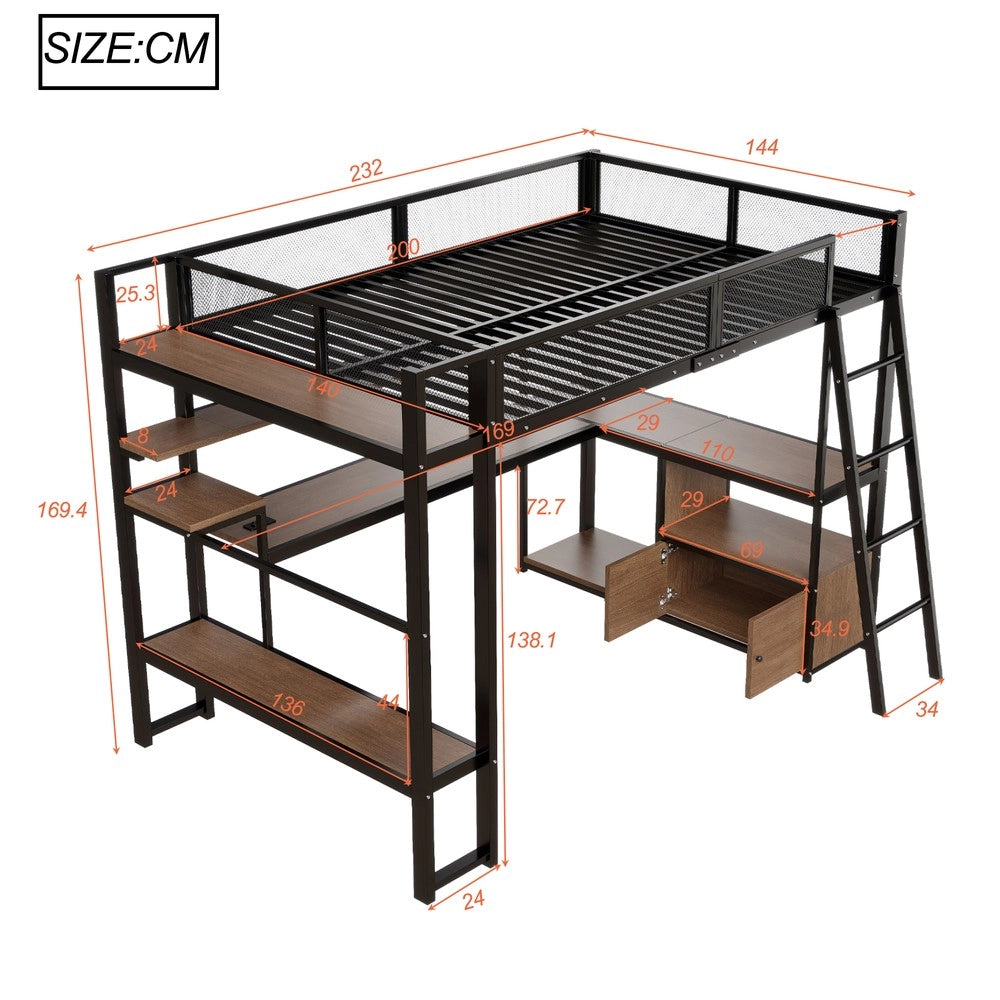 Letto a Soppalco Gaming in Metallo con LED e Scrivania ¨C MINIMAL ¨C Nero 140x200