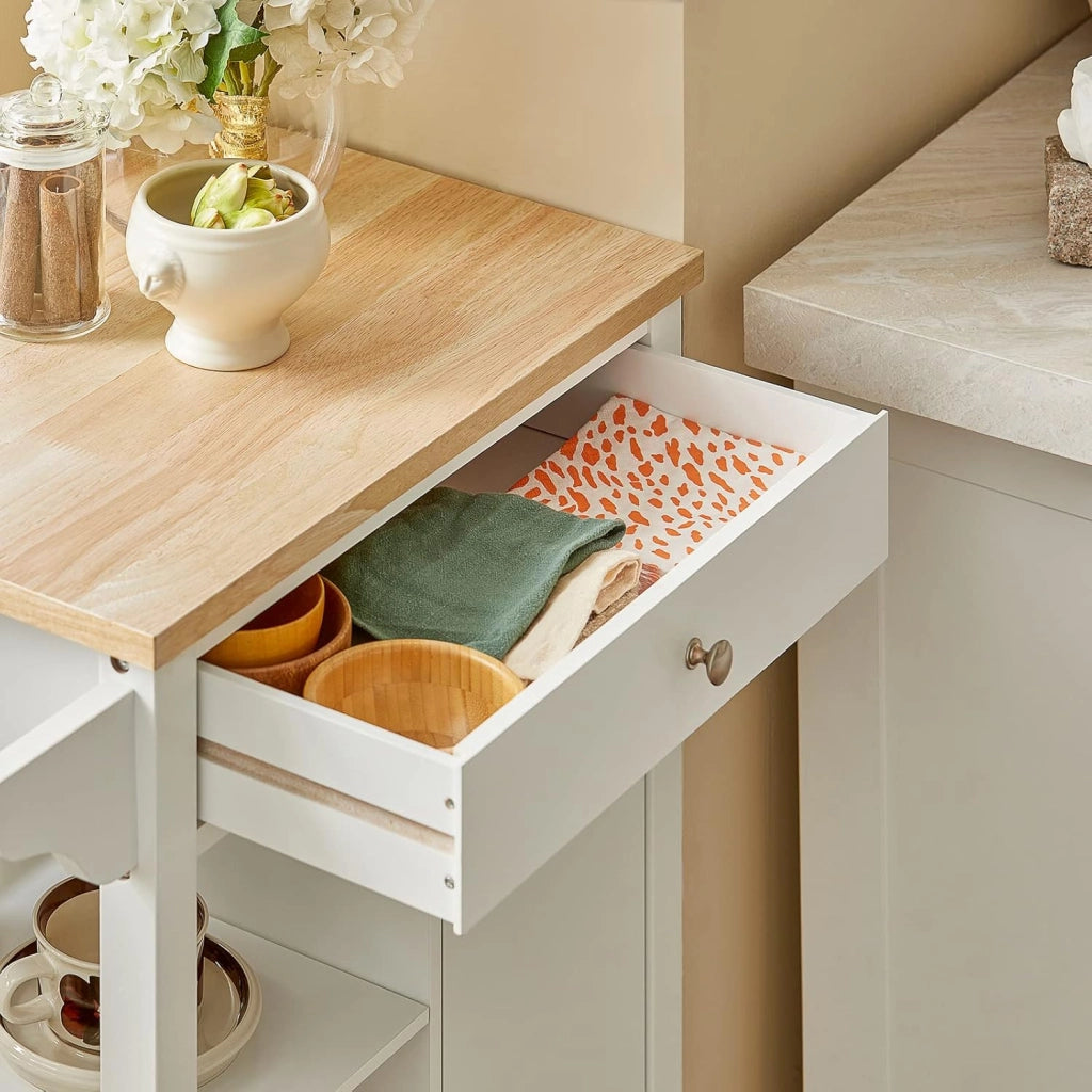 Carrello cucina con cassetti Credenza cucina con ruote moderno Mobiletto cucina salvaspazio piano lavoro in legno L68*P40*A86 cm bianco FKW46-WN