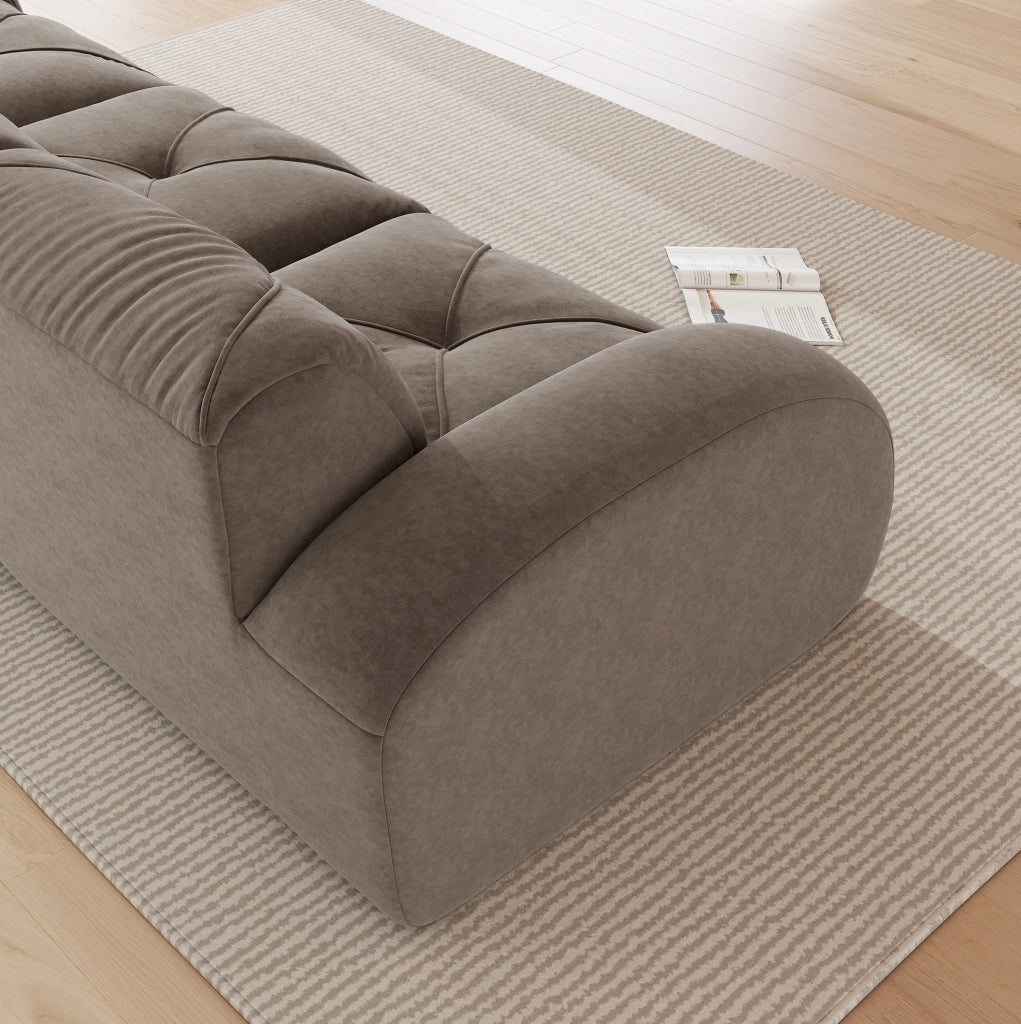 Divano modulare a U 3 posti con 2 pouf in ciniglia taupe HOMVRA