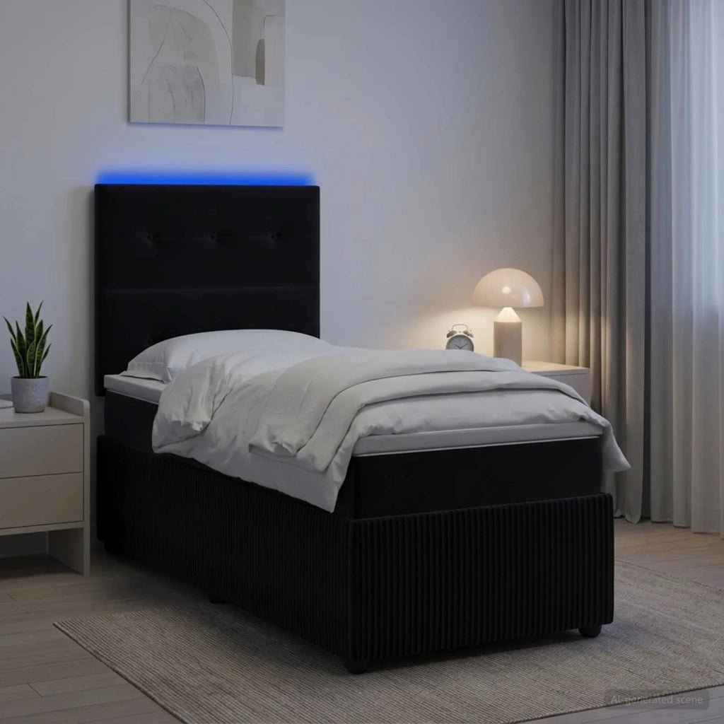 Letto Box Spring LED con Materasso Nero 100 x 200 cm Velluto 3456013
