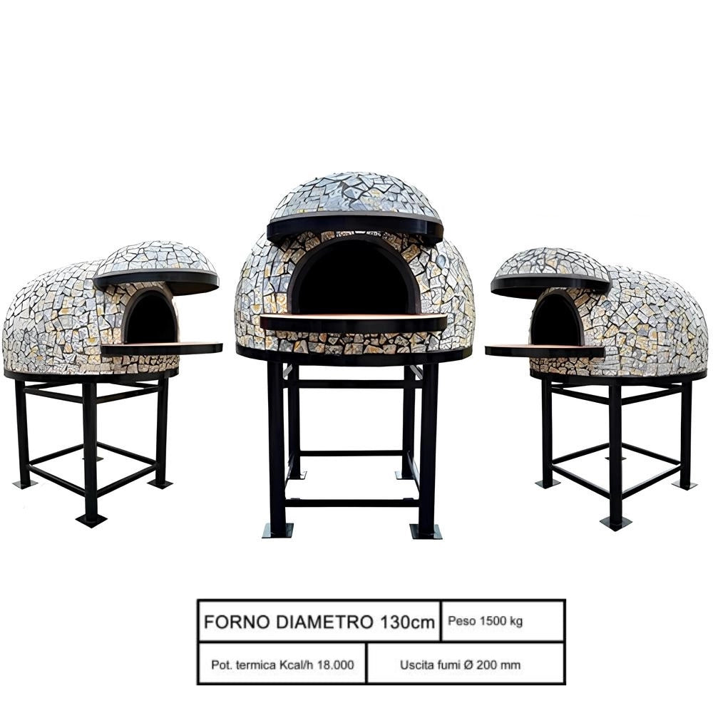 Forno legna artigianale diametro 130 cm capienza 6/7 pizze vietri con base ferro