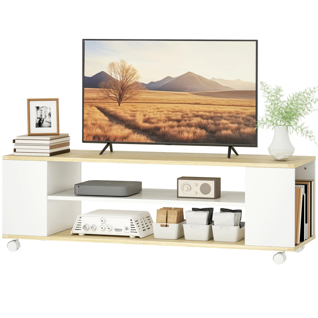 Mobile TV con ruote 120 cm ¨C zephmum ¨C bianco e naturale