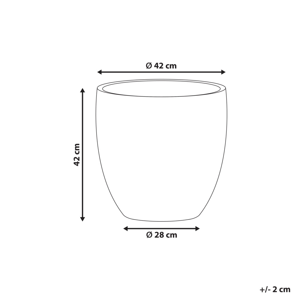 Vaso da fiori grigio in fibra di argilla verniciata per interni ed esterni, rotondo, 42 x 42 x 42 cm, motivo a foglie