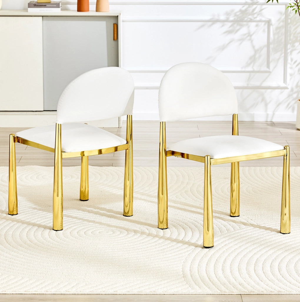 Sedia da pranzo con schienale semicircolare imbottito in PU bianco