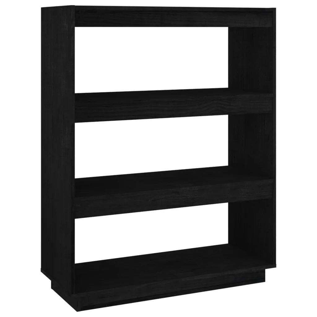 Libreria Divisorio-Scaffale per Libri-Mobile di Stoccaggio Nero 80x35x103 cm in Legno Massello di Pino