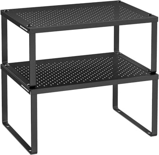 Set di Cucina da 2 Organizzatore Cucina Supporto Erbe Cucina Piatto Flessibile Sovrapponibile Piccola Piattaforma Metallo Nero