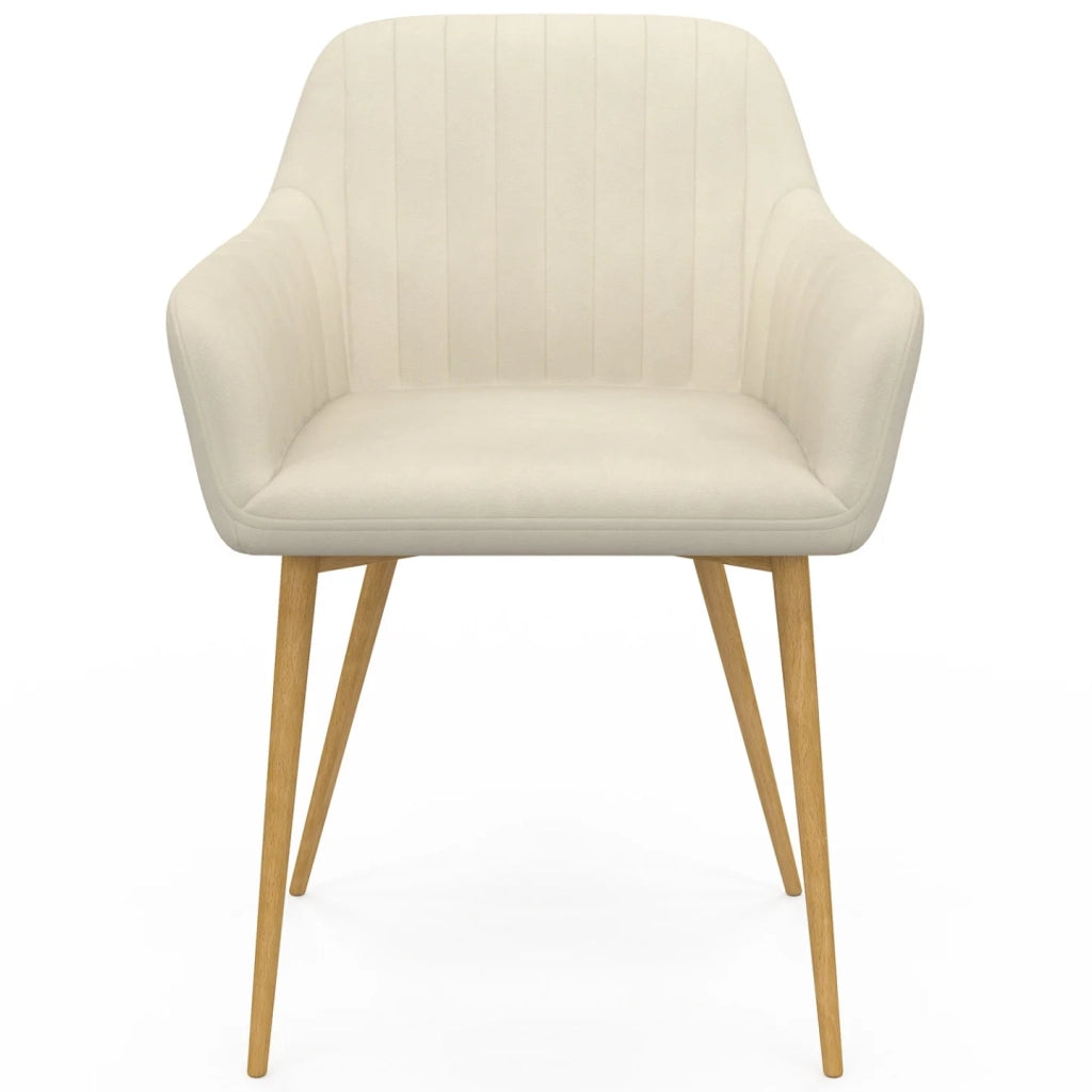 IDMarket - Set di 2 sedie da pranzo e poltrone da tavolo LINE in velluto beige con gambe effetto legno