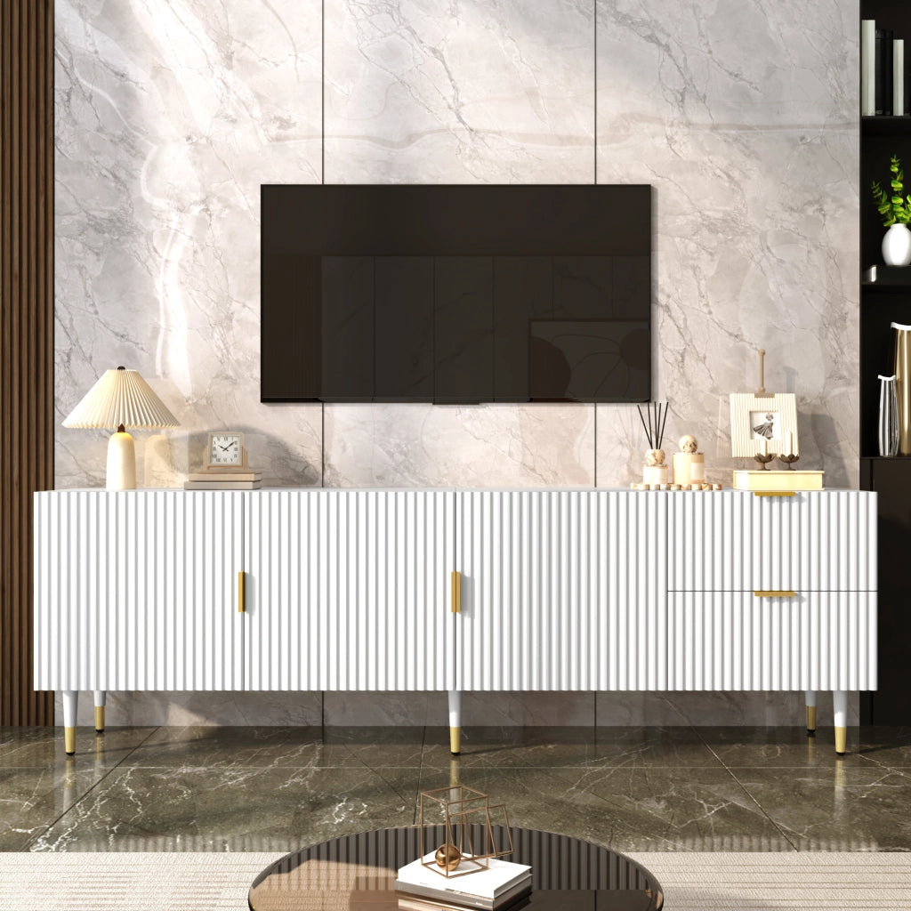 Mobile Porta TV Bianco 170 cm con 3 Ante e Cassetti; Gambe Dorate; MDF