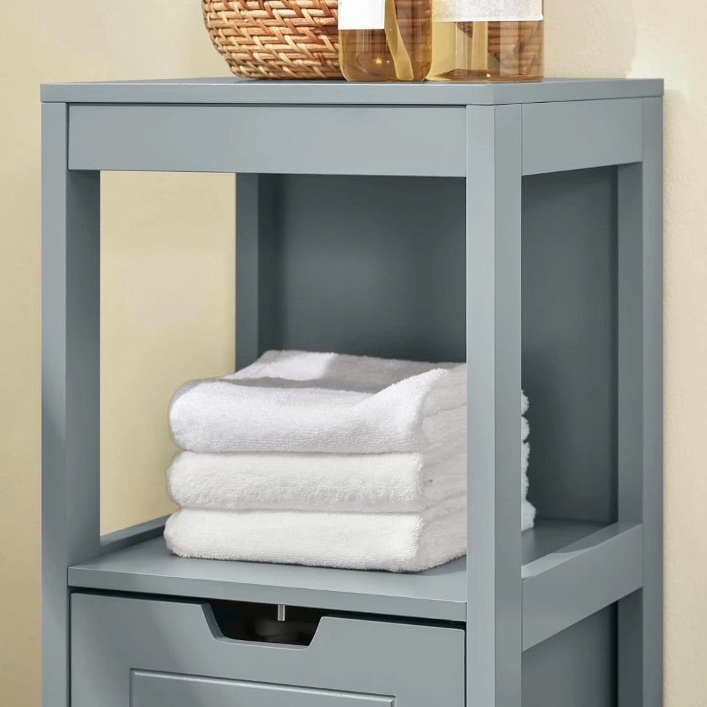 Mobile Bagno Cassettiera – Mobiletto Stretto con 2 Cestini – Armadietto Salvaspazio per Piccoli Bagni e WC, Mobiletto Bagno in Legno, Grigio, 30x89x30 cm, FRG127-SG
