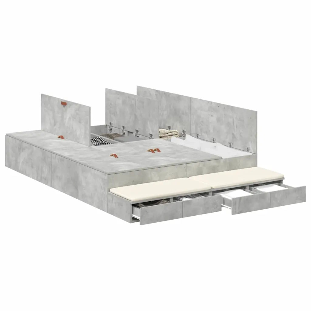 Struttura letto con contenitore con porta Grigio cemento 150 cm 3335648