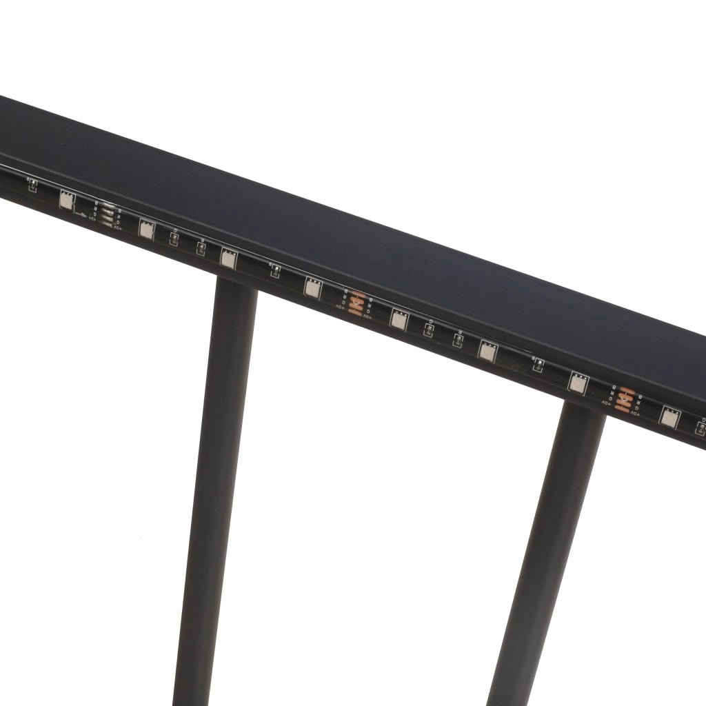 Letto per adulti in metallo nero con supporto monitor regolabile, luci LED e cestino, senza materasso