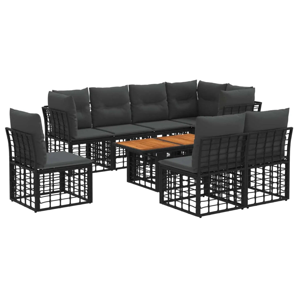 Set Divano da Giardino 9 pz Nero e Grigio scuro polyrattan 3437871