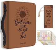 Etui per Bibbia con maniglia e tasca per foglietti, protezione per Bibbia vintage con chiusura a righello e etichetta adesiva per studenti adulti, confezione in pelle PU marrone.