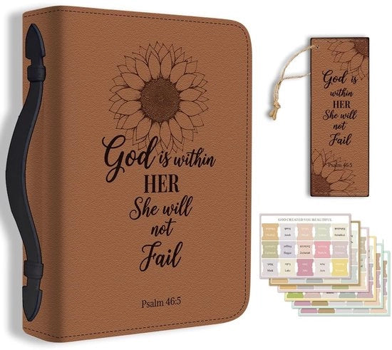 Etui per Bibbia con maniglia e tasca per foglietti, protezione per Bibbia vintage con chiusura a righello e etichetta adesiva per studenti adulti, confezione in pelle PU marrone.