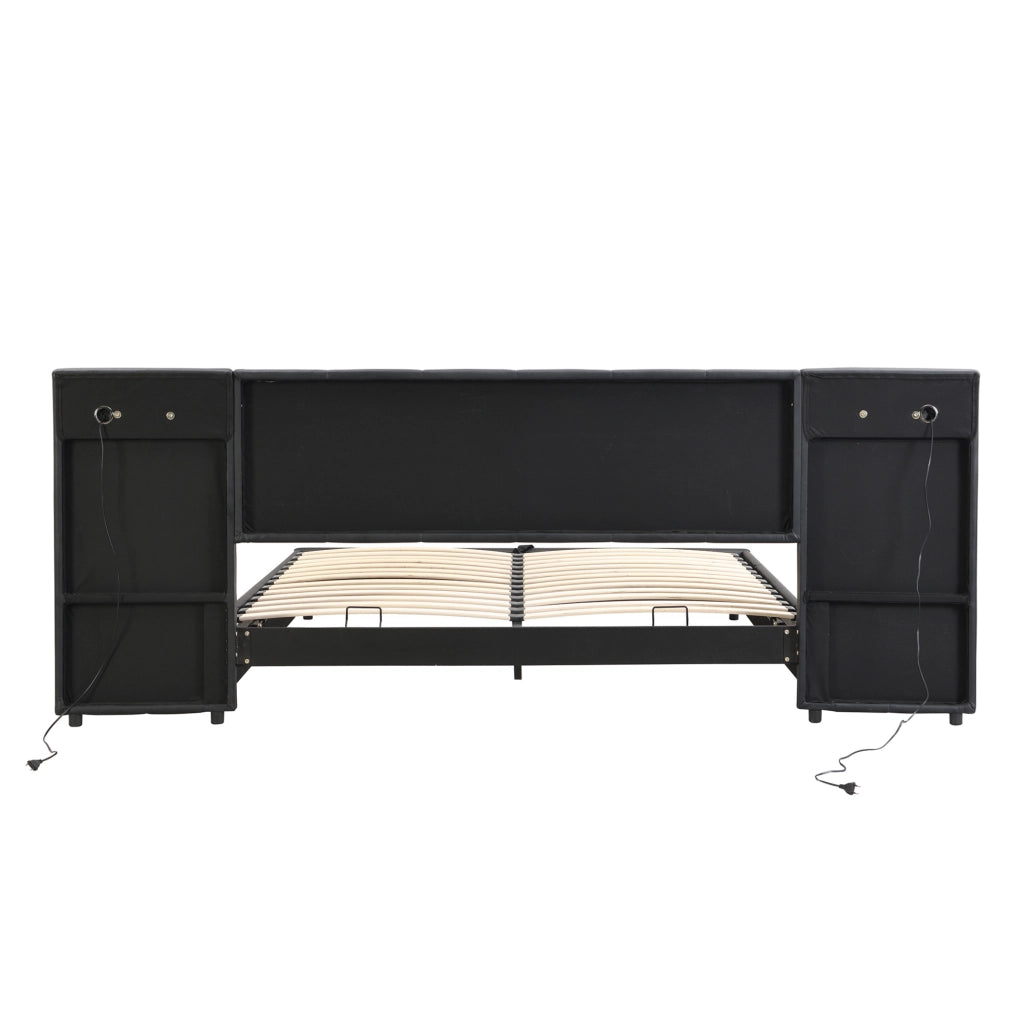 Letto imbottito nero con contenitore, USB e ricarica wireless 180 x 200 cm