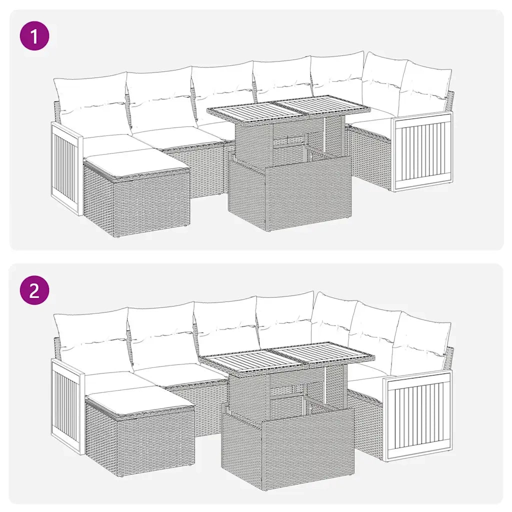 Set Divani Giardino 8 pz con Cuscini Marrone Polyrattan Acacia