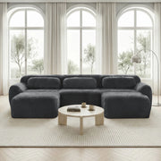 Divano Modulare a U con Pouf Collegabile, Design Ergonomico, Base Antiscivolo, in Peluche Grigio