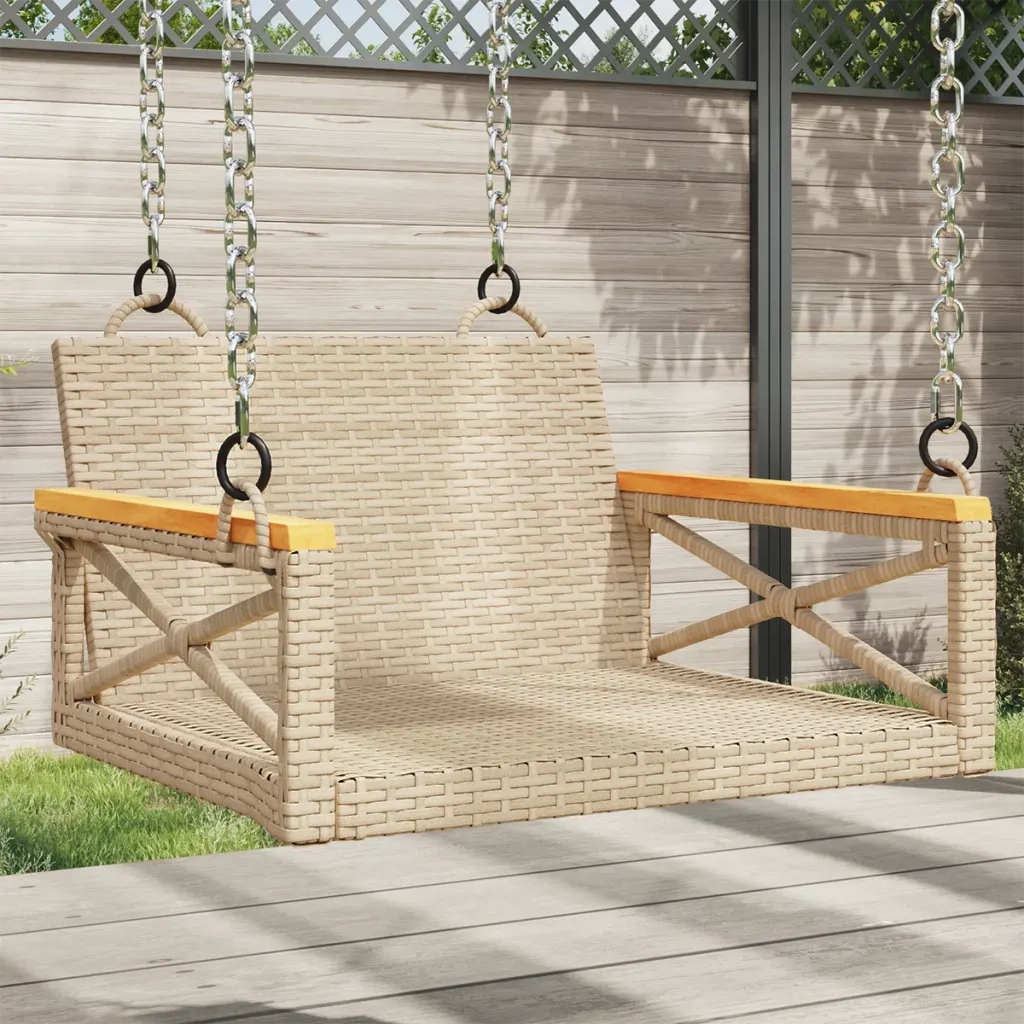 Panca da Giardino | Panchina a Dondolo Beige 63x62x40 cm in Polyrattan