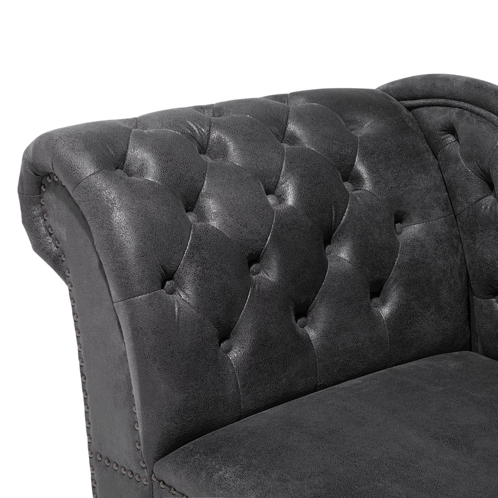Chaise longue grigia con bottoni in finta pelle scamosciata moderna
