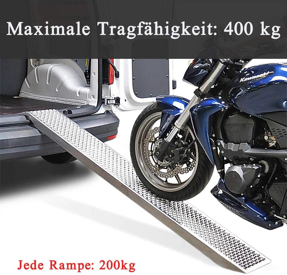 2 rampe di carico per auto, portata: 400 kg, in acciaio zincato, per moto, ATV, rimorchi, auto, argento, 160 cm