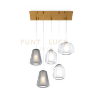 SOSPENSIONE OTTONE SAT. 5 LUCI RETTANGOLARE VETRI (ALPHA TR) (BETA 2X TR) (GAMMA 2X FU) 1176OS-S5 R ABG-TF