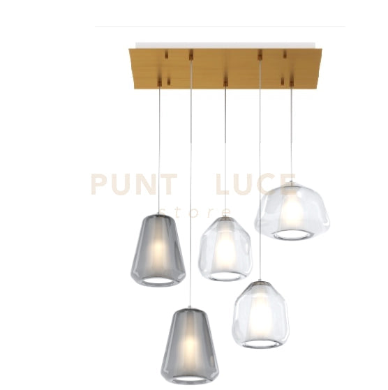 SOSPENSIONE OTTONE SAT. 5 LUCI RETTANGOLARE VETRI (ALPHA TR) (BETA 2X TR) (GAMMA 2X FU) 1176OS-S5 R ABG-TF