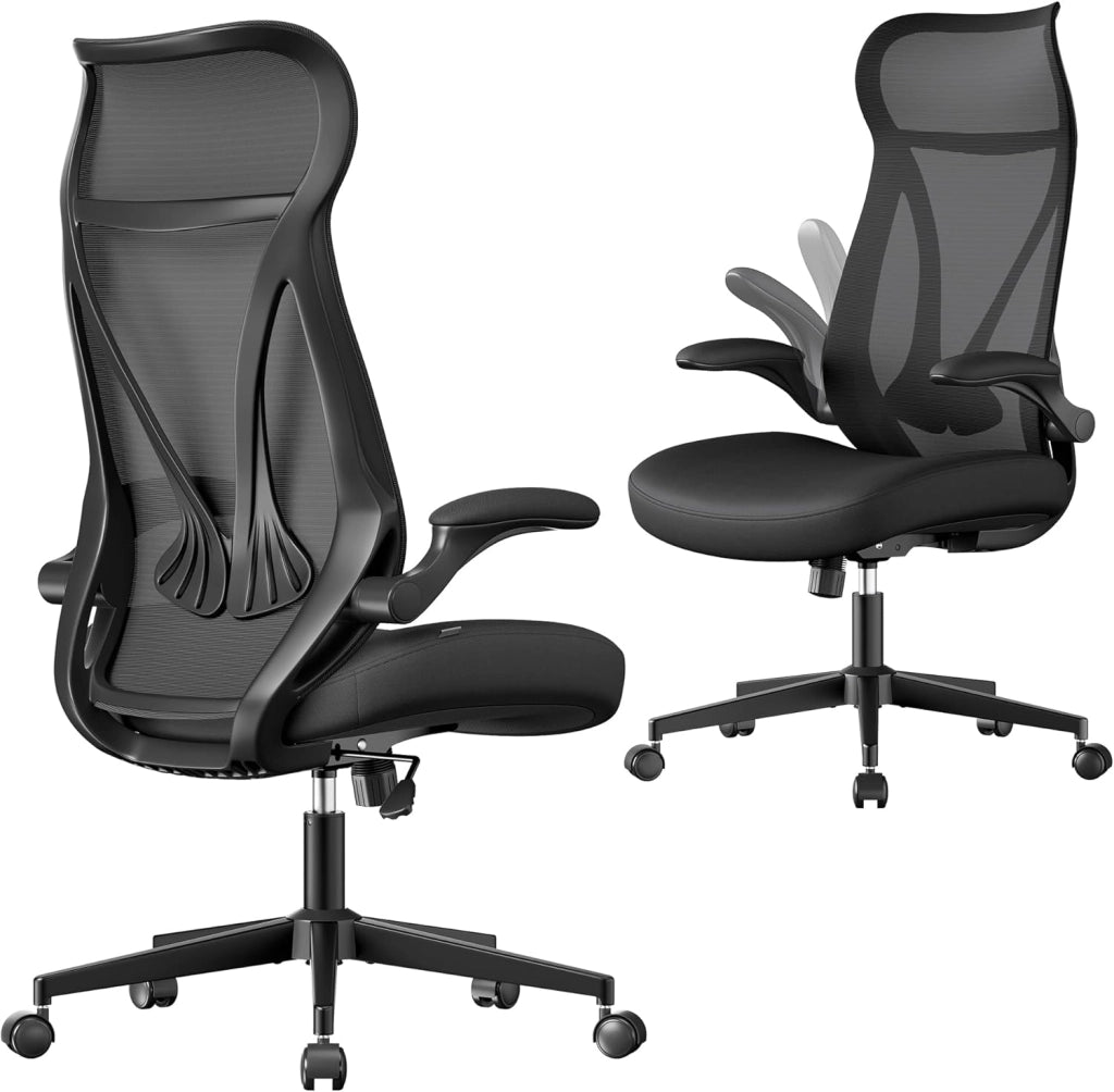 SONGMICS Sedia da Ufficio, Sedia da Scrivania, Schienale Ergonomico, Altezza Regolabile, Braccioli Ribaltabili, Poltrona Girevole con Poggiatesta, Portata 150 kg, Beige Cappuccino OBN088K01