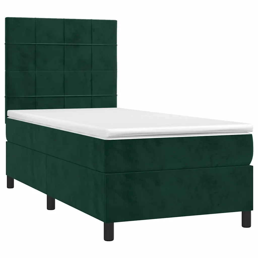 Letto a Molle con Materasso e LED Verde Scuro 90x190 cm Vellutocod mxl 99076