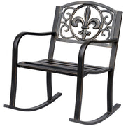 Sedia a dondolo antica in metallo in bronzo elegante e confortevole per patio e giardino